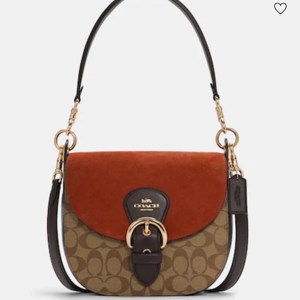 Coach Signature Saddle Bag with Rust Suede Flap and Brown Trim